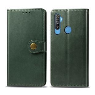 For OPPO Realme C3 Retro Solid Color Leather Buckle Phone Case with Lanyard & Photo Frame & Card Slot & Wallet & Stand Function(Green)