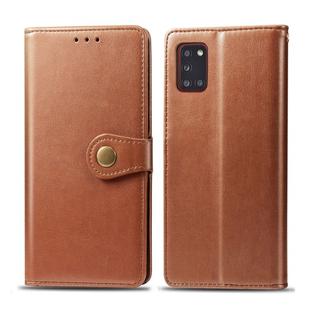 For Galaxy A31 Retro Solid Color Leather Buckle Phone Case with Lanyard & Photo Frame & Card Slot & Wallet & Stand Function(Brown)