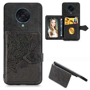 For Xiaomi Redmi K30 Pro Mandala Embossed Magnetic Cloth PU + TPU + PC Case with Holder & Card Slots & Wallet & Photo Frame & Strap(Black)