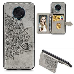 For Xiaomi Redmi K30 Pro Mandala Embossed Magnetic Cloth PU + TPU + PC Case with Holder & Card Slots & Wallet & Photo Frame & Strap(Gray)