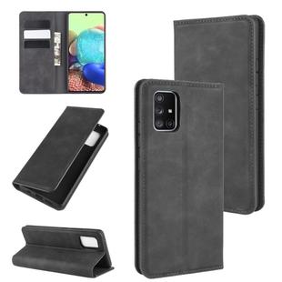 For Galaxy A71 5G Retro-skin Business Magnetic Suction Leather Case with Holder & Card Slots & Wallet(Black)