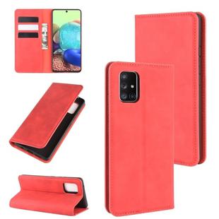 For Galaxy A71 5G Retro-skin Business Magnetic Suction Leather Case with Holder & Card Slots & Wallet(Red)