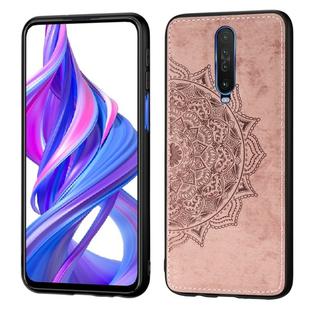 For Xiaomi Redmi K30 / POCO X2  Mandala Embossed Cloth Cover PC + TPU Mobile Phone Case with Magnetic Function and Hand Strap(Rose Gold)