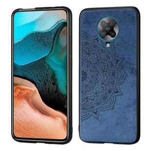 For Xiaomi Redmi K30 Pro  Mandala Embossed Cloth Cover PC + TPU Mobile Phone Case with Magnetic Function and Hand Strap(Blue)