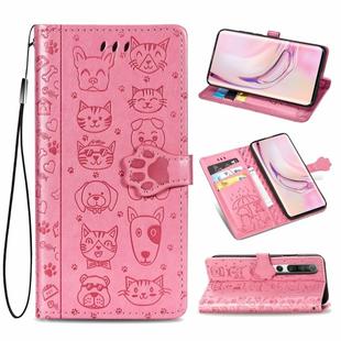 For Xiaomi 10/10 Pro Cute Cat and Dog Embossed Horizontal Flip Leather Case with Bracket / Card Slot / Wallet / Lanyard(Pink)