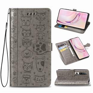 For Xiaomi 10/10 Pro Cute Cat and Dog Embossed Horizontal Flip Leather Case with Bracket / Card Slot / Wallet / Lanyard(Gray)