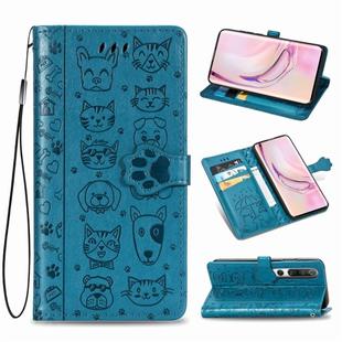 For Xiaomi 10/10 Pro Cute Cat and Dog Embossed Horizontal Flip Leather Case with Bracket / Card Slot / Wallet / Lanyard(Blue)