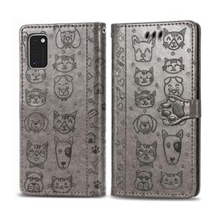 For Galaxy A41 Cute Cat and Dog Embossed Horizontal Flip Leather Case with Bracket / Card Slot / Wallet / Lanyard(Gray)