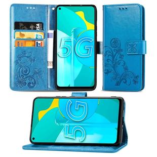 For Huawei Honor 30S Four-leaf Clasp Embossed Buckle Mobile Phone Protection Leather Case with Lanyard & Card Slot & Wallet & Bracket Function(Blue)