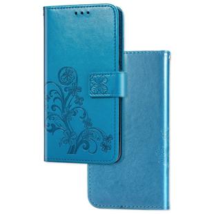 For Motorola Moto G8 Power Lite Lucky Clover Pressed Flowers Pattern Leather Case with Holder & Card Slots & Wallet & Hand Strap(Blue)