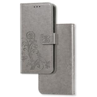 For Motorola Moto G8 Power Lite Lucky Clover Pressed Flowers Pattern Leather Case with Holder & Card Slots & Wallet & Hand Strap(Gray)