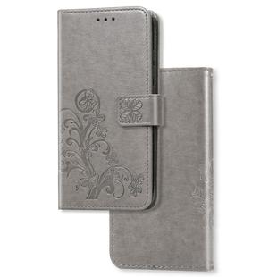 For Galaxy A51 5G Lucky Clover Pressed Flowers Pattern Leather Case with Holder & Card Slots & Wallet & Hand Strap(Gray)