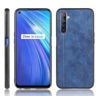 For Oppo Realme 6 Shockproof Sewing Cow Pattern Skin PC + PU + TPU Case(Blue)