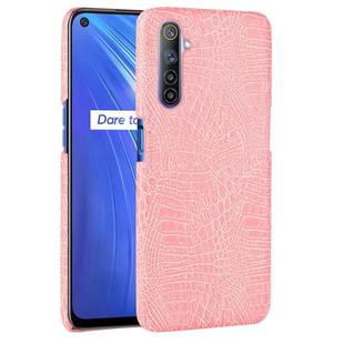 For Oppo Realme 6 Shockproof Crocodile Texture PC + PU Case(Pink)