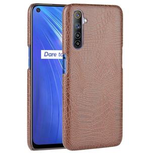 For Oppo Realme 6 Shockproof Crocodile Texture PC + PU Case(Brown)