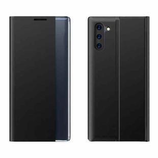 For Galaxy Note 10 Side Display Magnetic Horizontal Flip Plain Texture Cloth + PC Case with Holder & Sleep / Wake-up Function(Black)