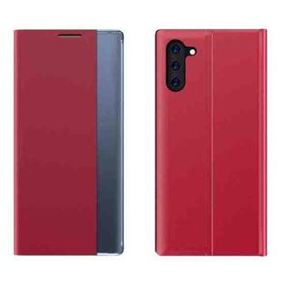 For Galaxy Note 10 Plus Side Display Magnetic Horizontal Flip Plain Texture Cloth + PC Case with Holder & Sleep / Wake-up Function(Red)
