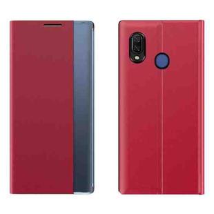 For Galaxy A20 / A30 Side Display Magnetic Horizontal Flip Plain Texture Cloth + PC Case with Holder & Sleep / Wake-up Function(Red)