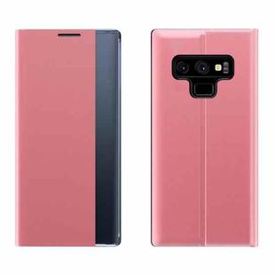 For Galaxy Note 9 Side Display Magnetic Horizontal Flip Plain Texture Cloth + PC Case with Holder & Sleep / Wake-up Function (Pink)