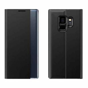 For Galaxy S9 Plain Texture Cloth Attraction Flip Holder Leather Phone Case(Black)