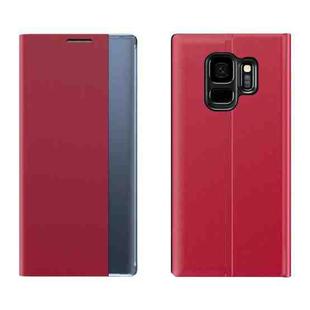 For Galaxy S9 Plain Texture Cloth Attraction Flip Holder Leather Phone Case(Red)