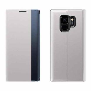For Galaxy S9 Plain Texture Cloth Attraction Flip Holder Leather Phone Case(Silver)