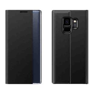 For Galaxy S9 Plus Plain Texture Cloth Attraction Flip Holder Leather Phone Case(Black)