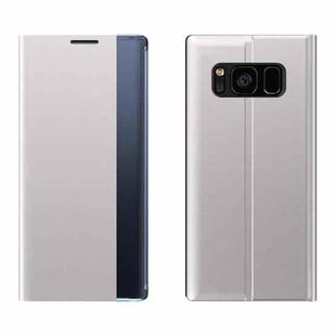 For Galaxy S10 Side Display Magnetic Horizontal Flip Plain Texture Cloth + PC Case with Holder & Sleep / Wake-up Function(Silver)