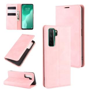 For Huawei Nova 7 SE Retro-skin Business Magnetic Suction Leather Case with Holder & Card Slots & Wallet(Pink)