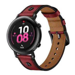 22mm For Huawei Watch GT2e / GT2 46mm Leather Watch Band(Dark red)