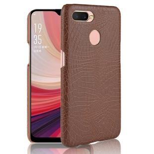 For Oppo A12 Shockproof Crocodile Texture PC + PU Case(Brown)