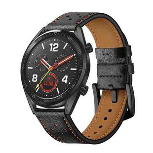 22mm For Huawei Watch GT2e / GT2 46mm Plum Blossom Hole Leather Watch Band(Black Orange)