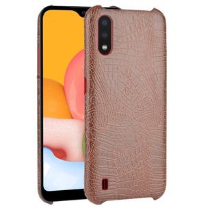 For Galaxy A01 Shockproof Crocodile Texture PC + PU Case(Brown)