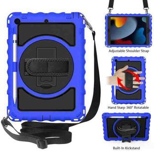 For iPad 10.2 360 Degree Rotating Case with Pencil Holder, Kickstand Shockproof Heavy Duty with Shoulder Strap,Hand Strap(Blue)