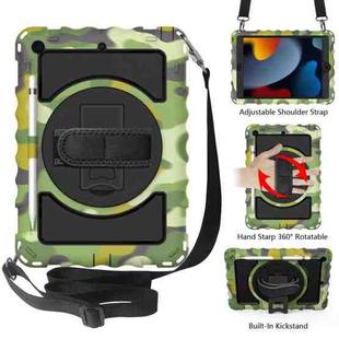 For iPad 10.2 360 Degree Rotating Case with Pencil Holder, Kickstand Shockproof Heavy Duty with Shoulder Strap,Hand Strap(Camouflage)