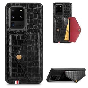 For Galaxy S20 Ultra Crocodile Pattern Envelope Card Package Phone Case With Magnet And Bracket Function(Black)