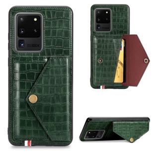 For Galaxy S20 Ultra Crocodile Pattern Envelope Card Package Phone Case With Magnet And Bracket Function(Green)