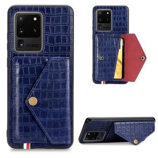 For Galaxy S20 Ultra Crocodile Pattern Envelope Card Package Phone Case With Magnet And Bracket Function(Blue)