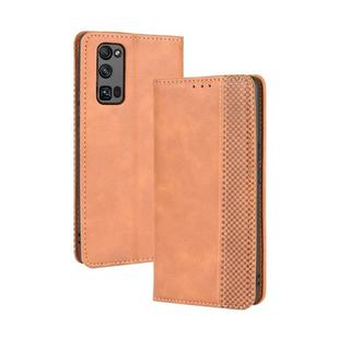 For Huawe Honor 30 Pro Magnetic Buckle Retro Crazy Horse Texture Horizontal Flip Leather Case  , with Holder & Card Slots & Photo Frame(Brown)