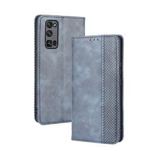 For Huawe Honor 30 Pro Magnetic Buckle Retro Crazy Horse Texture Horizontal Flip Leather Case  , with Holder & Card Slots & Photo Frame(Blue)