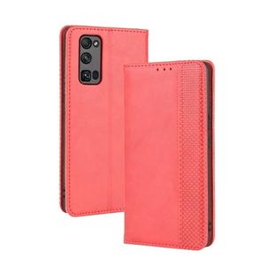 For Huawe Honor 30 Pro Magnetic Buckle Retro Crazy Horse Texture Horizontal Flip Leather Case  , with Holder & Card Slots & Photo Frame(Red)