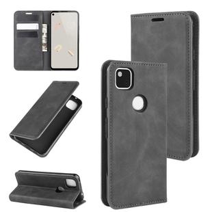 For Google Pixel 4a Retro-skin Business Magnetic Suction Leather Case with Holder & Card Slots & Wallet(Black)