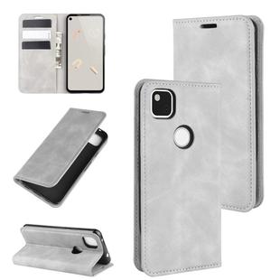 For Google Pixel 4a Retro-skin Business Magnetic Suction Leather Case with Holder & Card Slots & Wallet(Grey)