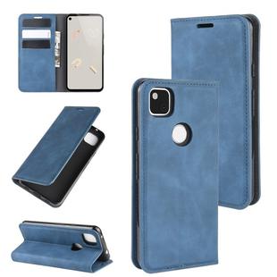 For Google Pixel 4a Retro-skin Business Magnetic Suction Leather Case with Holder & Card Slots & Wallet(Dark Blue)