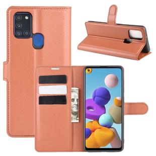 For Galaxy A21S Litchi Texture Horizontal Flip Protective Case with Holder & Card Slots & Wallet(Brown)