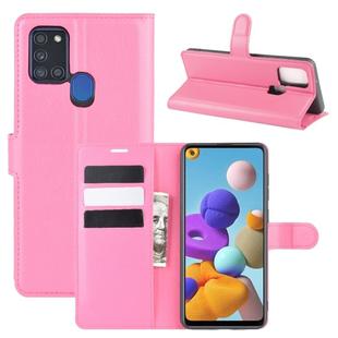 For Galaxy A21S Litchi Texture Horizontal Flip Protective Case with Holder & Card Slots & Wallet(Rose red)