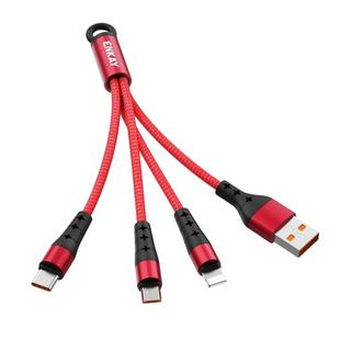 ENKAY ENK-CB400 3 in 1 2.4A USB to 8 Pin + Micro USB + USB-C / Type-C Mini Portable Cloth Texture Round Cable Charging Cable, Length: 14cm(Red)