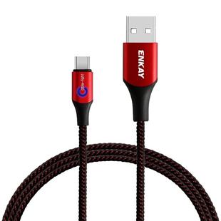 ENKAY ENK-CB104 2.4A USB to USB-C / Type-C Nylon Weaving Data Transfer Charging Cable with Intelligent Light, Length: 1m(Red)