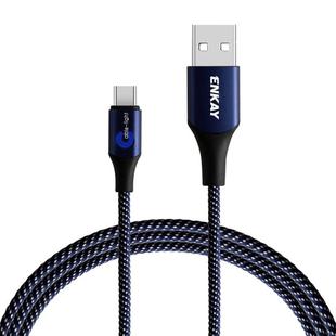 ENKAY ENK-CB104 2.4A USB to USB-C / Type-C Nylon Weaving Data Transfer Charging Cable with Intelligent Light, Length: 1m(Blue)