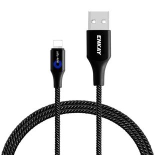ENKAY ENK-CB204 2.4A USB to 8 Pin Nylon Weaving Data Transfer Charging Cable with Intelligent Light, Length: 1m(Black)